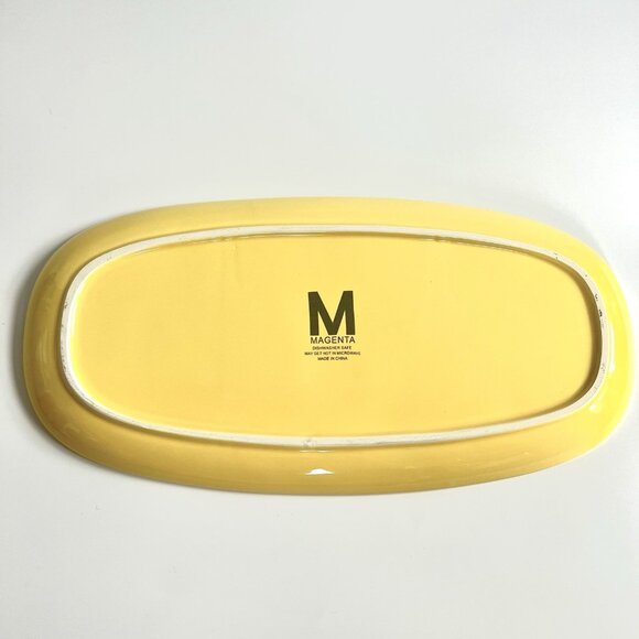 MAGENTA Easter Yellow Bunny Rabbit Serving Tray Platter Plate 14" Damask Floral - Picture 4 of 6